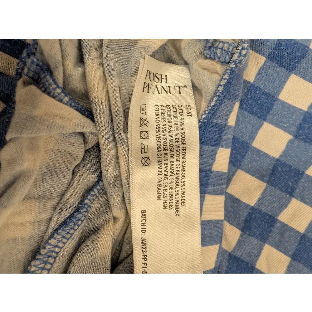 Kid's Posh Peanut Bamboo Pajama Set 5T Blue White Gingham